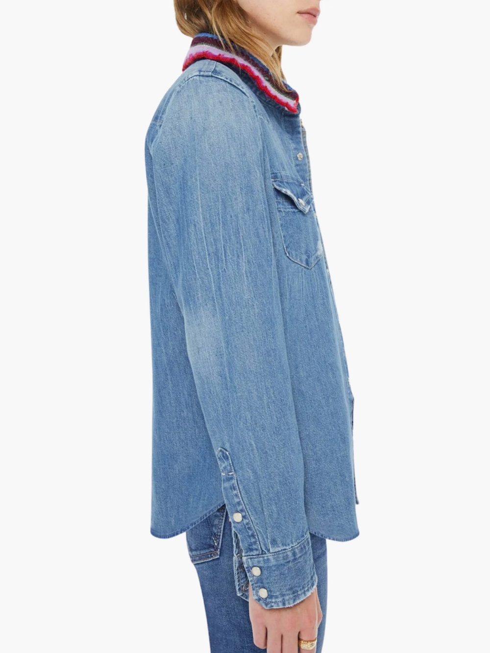 MOTHER The Collar Club Denim Shirt Jacket with Removable Crochet Collar New! - Picture 3 of 15